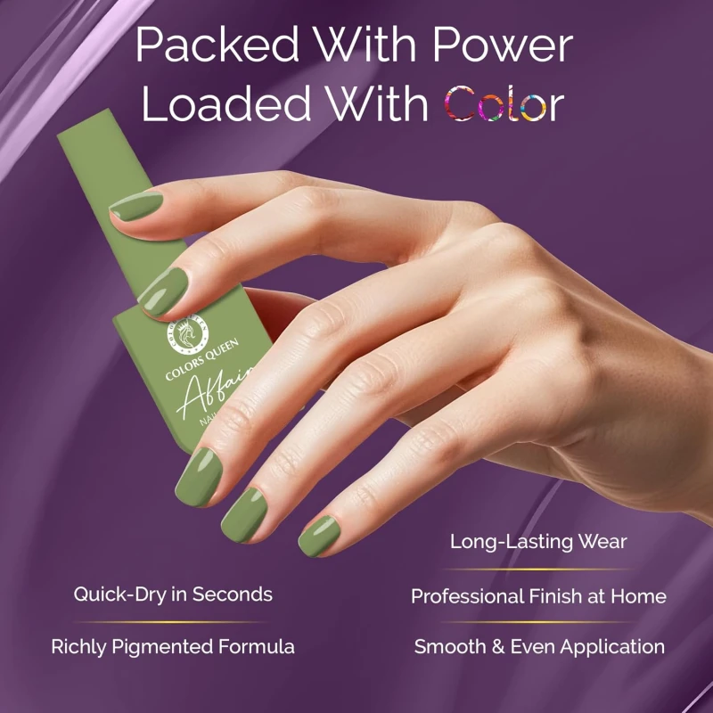 Colors Queen Affair Nail Polish - 05 - Pista Chaos, 13ml | Rich Pigmentation, Quick Drying, Long Lasting Nail Paint | Chip Resistant, No Harmful Chemicals, Semi Matte Nail Polish for Women thumbnail 3